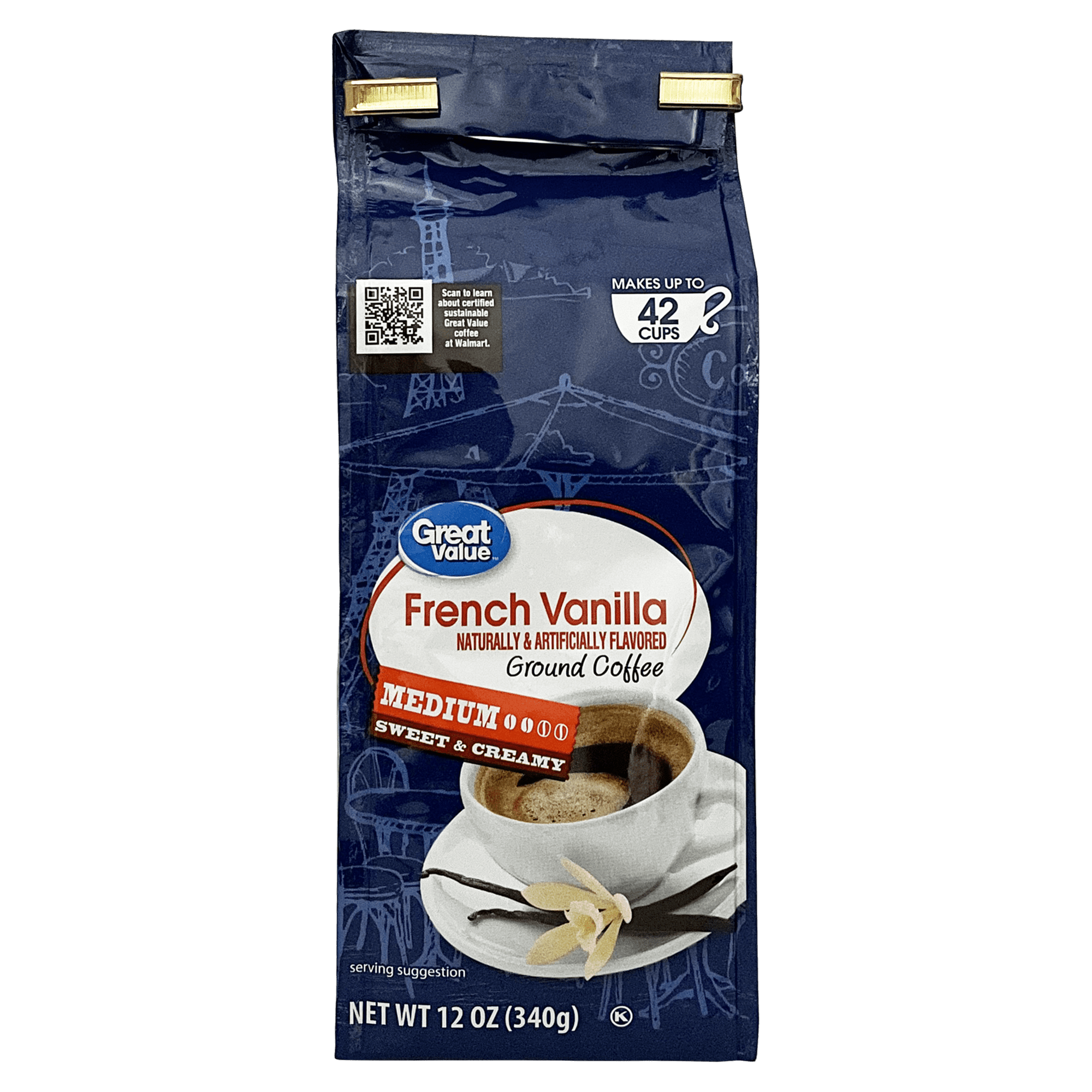 Great Value French Vanilla Medium Roast Ground Coffee, 12 oz Bag