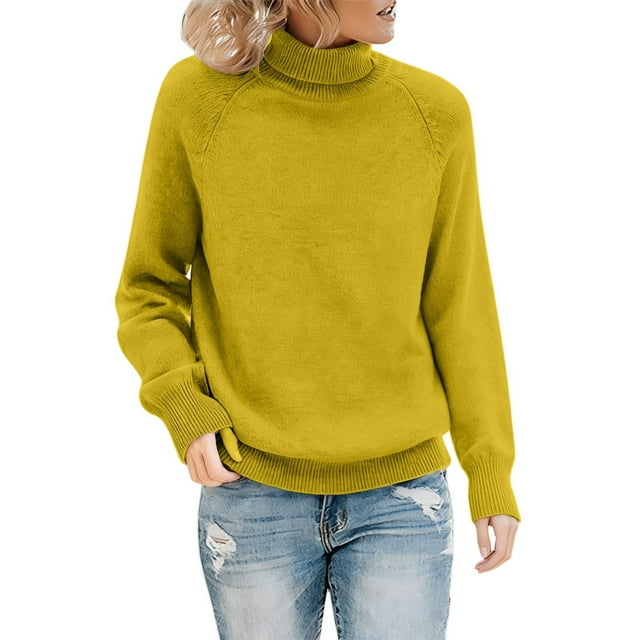 Chandails à Manches Longues pour Femmes, T-shirt à Demi-Col Roulé, Chandail Tricoté à Manches Longues, Chandail Chaud, Haut, T-shirt à Manches Longues pour Femmes TG