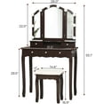 Espresso Vanity Desk Set with LED Mirror, Stool, 5 Drawers, 3 Light