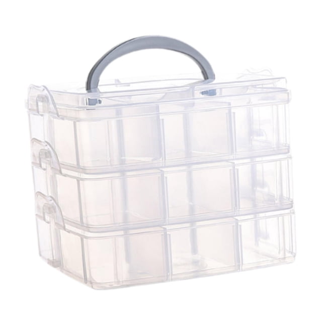 yuksok 18 Grid Organizer Box 3 Layer Storage Container for Beads Embroidery Jewelry Clear