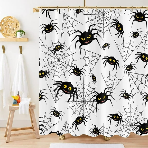 Funny Halloween Shower Curtain Kids, Black White Creepy Spider Web Shower Curtain 72X72 Inches Halloween Bathroom Decor Waterproof Polyester Fabric with Hooks
