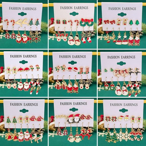 Conjunto de pendientes de Navidad 6 juegos de pendientes de árbol de Navidad alce con campana de Navidad con aceite, juego de pendientes de árbol de Navidad alce, regalos de San Valentín