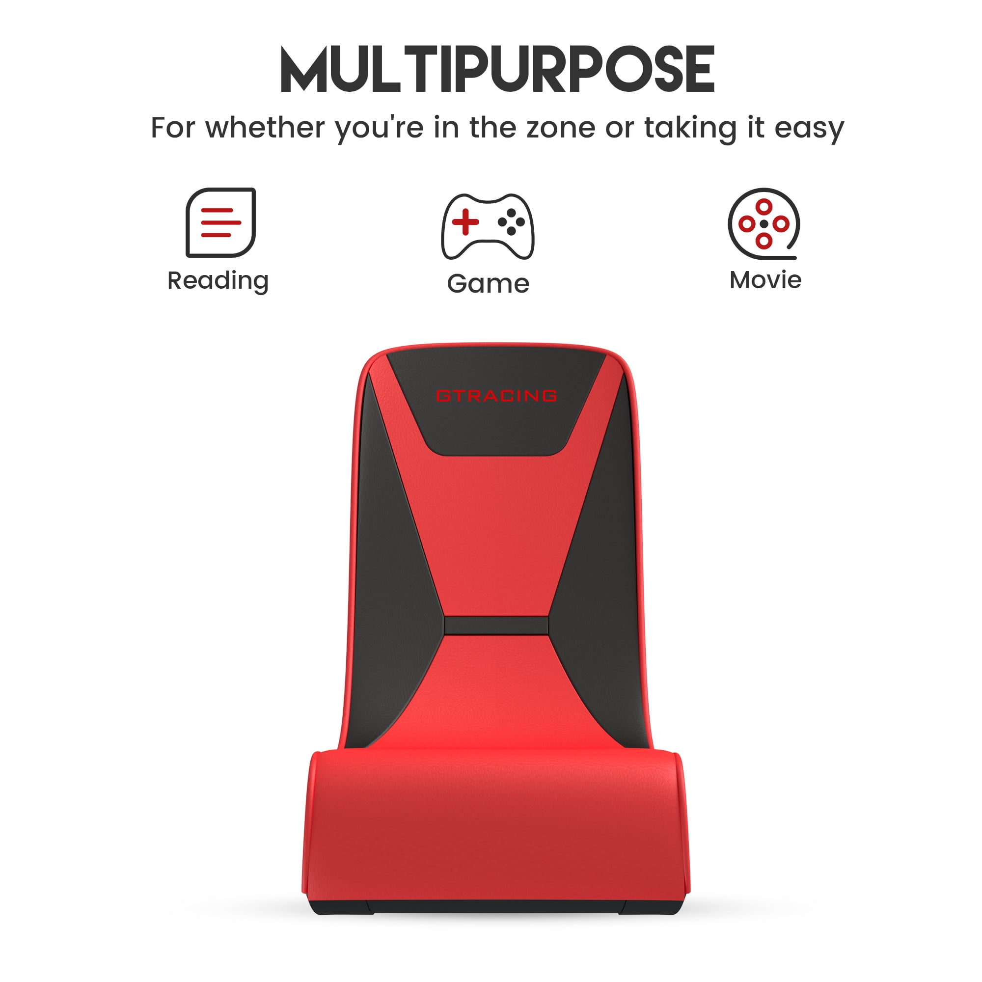 GTRACING Faux Leather Floor Rocker Video Gaming Chair, Red