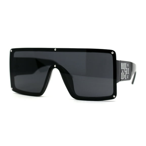 Womens Block Shield Lens Robotic Rectangle Sunglasses All Black
