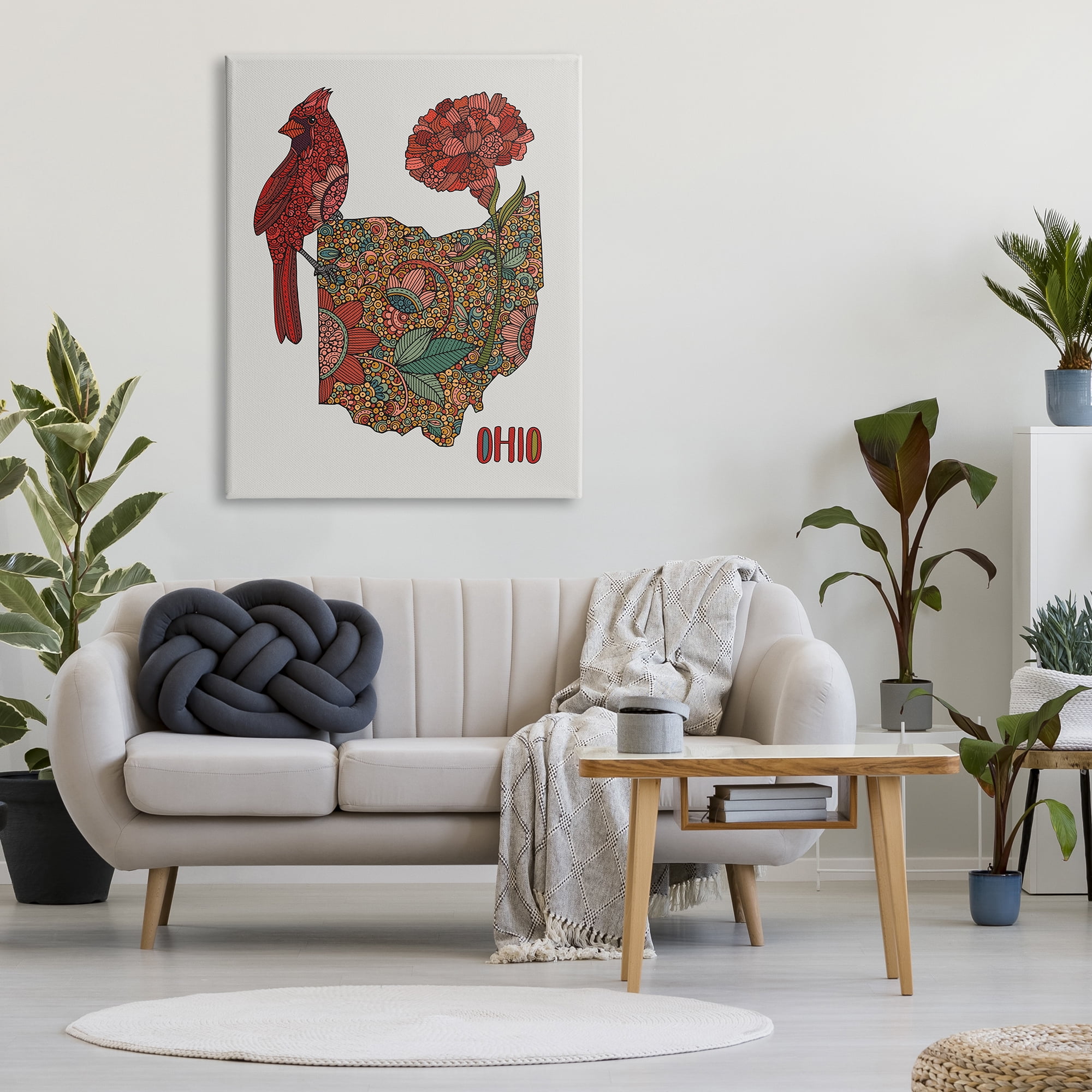Stupell Industries Ohio State Carnation Blossom Intricate Floral Cardinal Graphic Art Gallery Wrapped Canvas Print Wall Art, Design by Valentina Harper