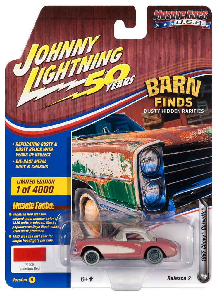 Johnny Lightning Barn Finds Venetian Red 1957 Chevy Corvette Rubber Tires New
