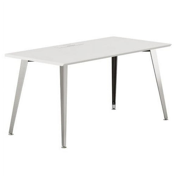 Modern Office Desk 48" x 24" with Beveled Desktop & Flared Metal Legs for Home/Office - White-Mirror Finish, Stylish & Durable Table