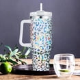 thumbnail image 3 of 40 oz Tumbler with Handle Holographic Glitter Leopard 40oz Tumbler with Lid Straw Double Insulated Travel Coffee Mug, 3 of 6