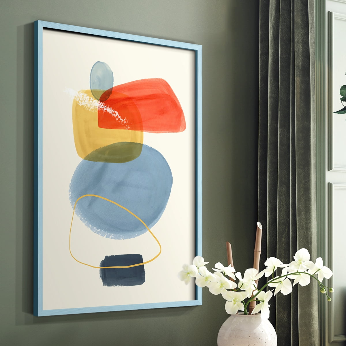 Bright Color Bundle I Framed Print in Blue Solid Wood Framed Print No Nail Hanging