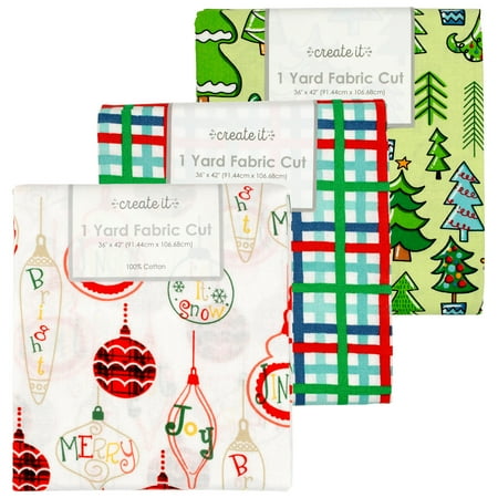 Create It 36"X42" Cotton Holiday Assortment Precut Sewing & Craft Fabric, Multicolor, 3 Pack