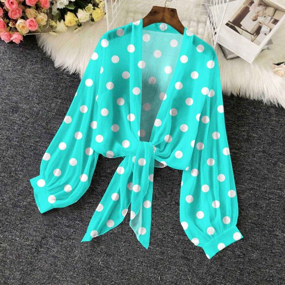 Oksale Women Shrug Chiffon Cardigan Tie Front Open Front Summer Tops for Beach Palka Dot Loose Long Sleeve Cropped Cardigan 2026 Multicolor XXL