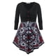 thumbnail image 1 of Más el tamaño de la impresión floral con falda con pliegues camiseta Rosegal Mangas largas de talla grande, 1 of 5