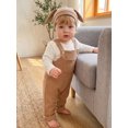 thumbnail image 4 of Cjfdfy Newborn Baby Boy Girl Fall Outfits Solid Long Sleeve Romper Waffle Overall Pants And Knotted Hat 3 Piece Set Cute Coming Home  Fall Winter Outfit 0-18M, 4 of 9
