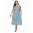 thumbnail image 5 of Womens Floral Lace Plus Size Midi Dress Scooped Neckline Cocktail Party Dresses Blue-Gray L, 5 of 6