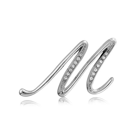 Initial Letter Brooch Pin - BERRICLE Rhodium Plated Base Metal Initial Letter 'M' Fashion Brooch Pin