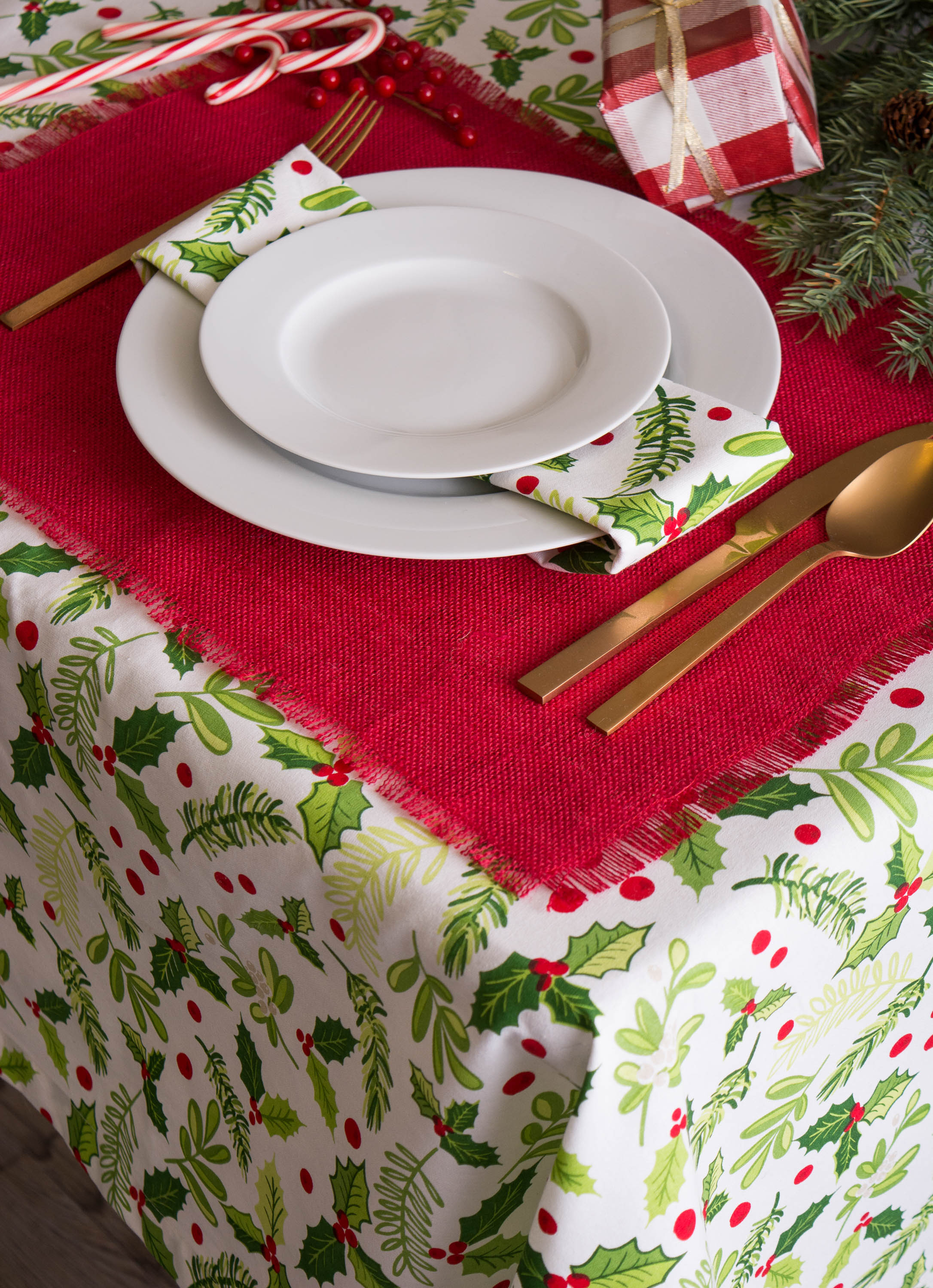 DII Jute Solid Placemat Set 6/6, Tango Red, 13x19"