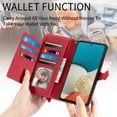 thumbnail image 3 of Feishell Case For Samsung Galaxy A04E, Embossed Card Slots Retro Leather Wallet Shockproof Flip Cover with Hand Strap Card Slots Zipper Pocket Kickstand Handbag Magnetic Closure, Red, 3 of 7