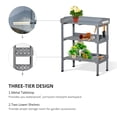thumbnail image 3 of CoSoTower Outdoor Garden Wooden Potting Bench Work Station Table Tool Storage Shelf w/ Hooks, Grey, 3 of 7