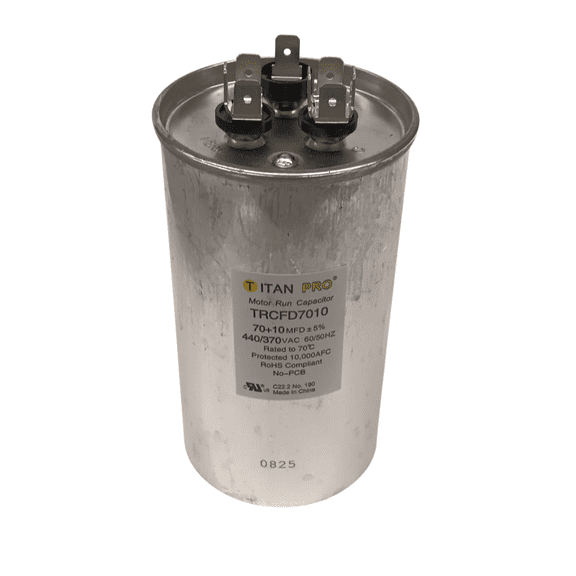 Titan Pro Run Capacitor, Round, 70 10 Mfd, 370V-440V, TRCFD7010