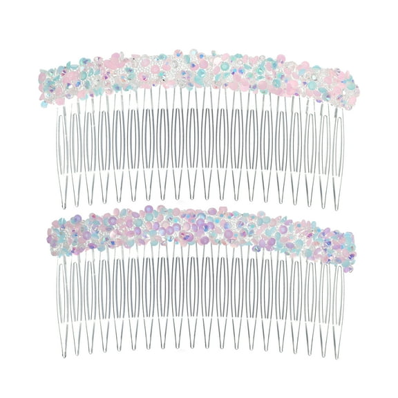 Unique Bargains 2pcs Rhinestone Side Hair Comb 20 Wide Teeth Side Combs Sequins Hair Comb for Women Pink Blue Purple