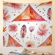 Boho Ethnic Living Room Tapestry Decoration for College Office Home Bedroom House - Durable Flowers Feathers Dorm Tapestry 51x59in Decorative Leaves Watercolor Boho Tapestry