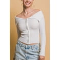 thumbnail image 3 of Saronite Ribbed Bardot Neck Zip Up Viscose Stretchy Long Sleeve Top, Gray (Women's), 3 of 5