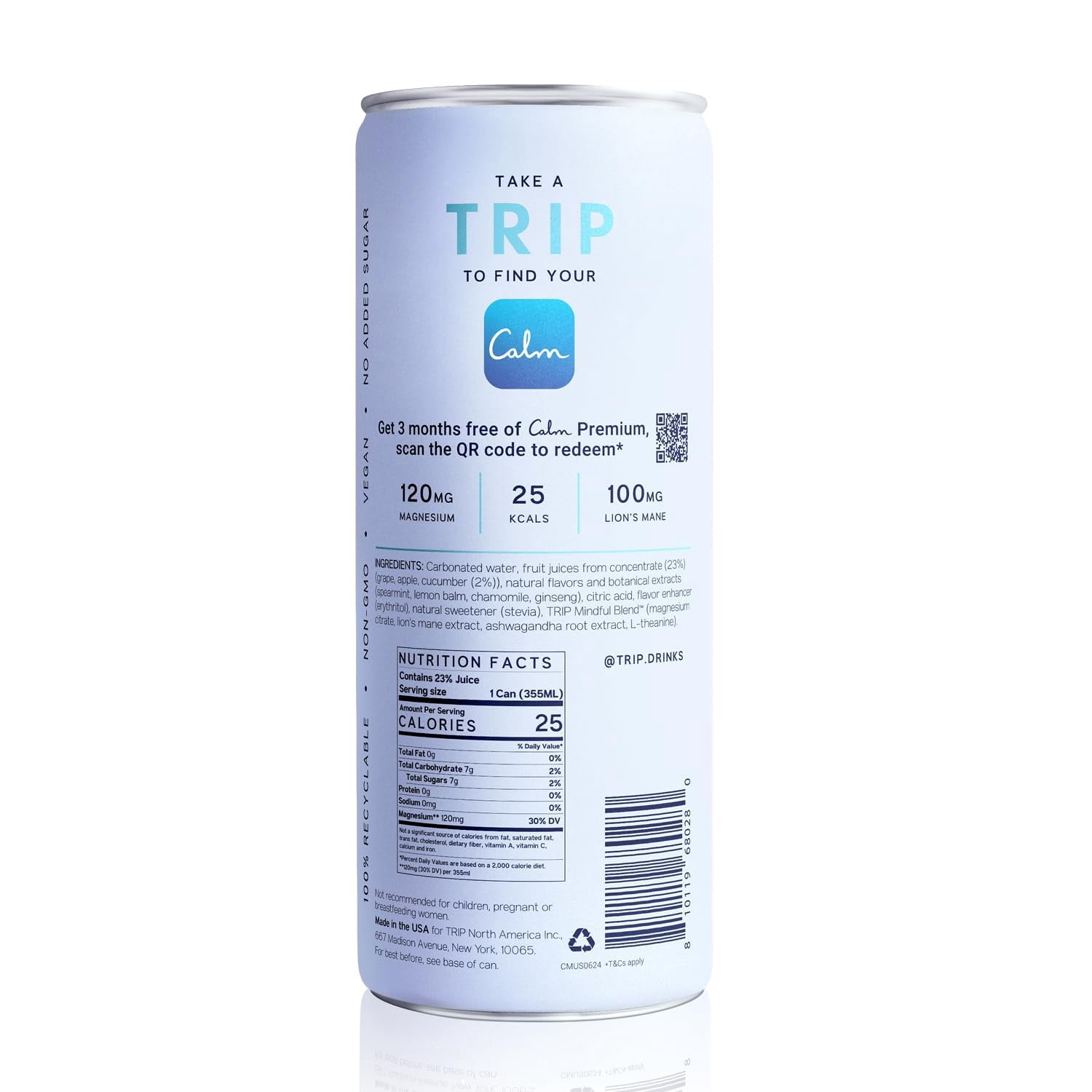 TRIP Sparkling Magnesium Drink, Variety Pack Flavor, 12 oz, 12 Pack, Adaptogen Drink With Ashwagandha and Lions Mane