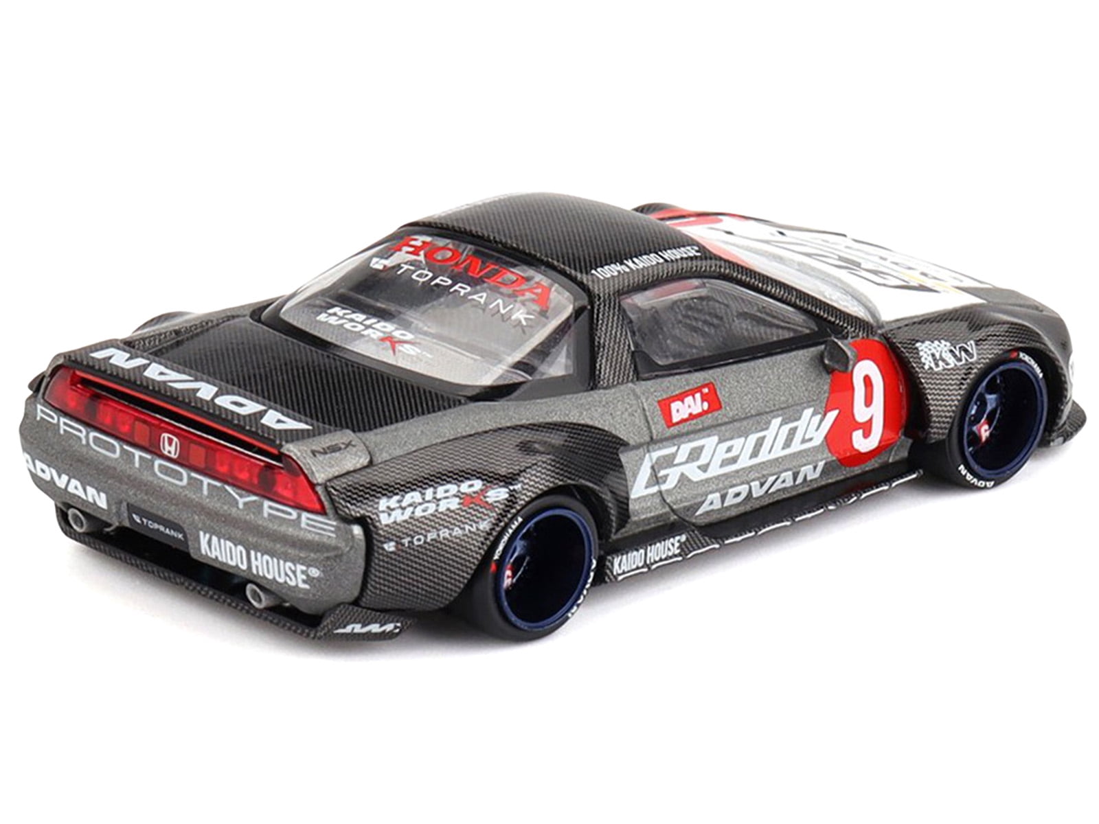 Honda NSX "Kaido Test Car Spec V1" #9 Gray Metallic with Carbon Top and Graphics "Kaido House" 1/64 Diecast Model Car by Mini GT