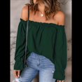 thumbnail image 4 of Blusa Informal Holgada de con Hombros Descubiertos y Volantes de Larga para Mujer. Verde M, 4 of 8