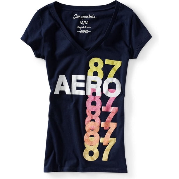 Aeropostale - Camiseta gráfica para mujer con purpurina multicolor 87'shsirt, azul, XS