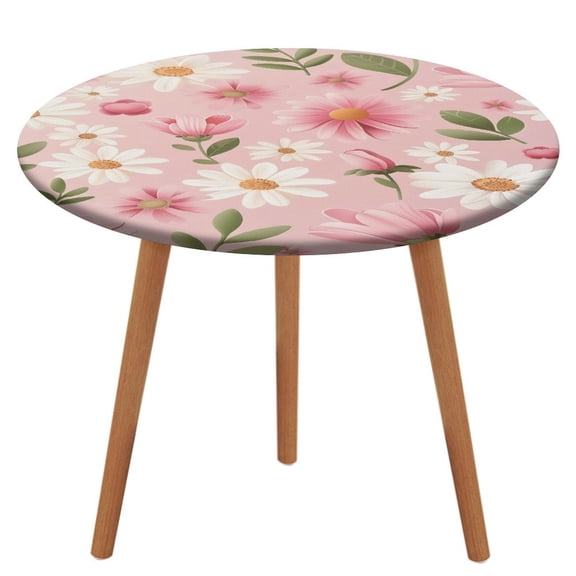 Floral Colorful Flower Fitted Table Cover - Waterproof Elastic Edged Tablecloth Wipeable Table Cloth for Spring Party Dinner Table Decor (Fit for 45"-54" Round Tables)