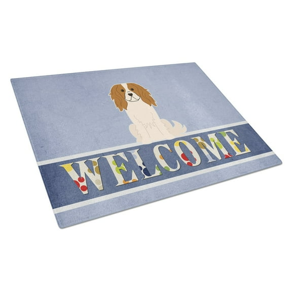Carolines Treasures Cavalier Spaniel Welcome Glass Cutting Board Large 12H x 16W multicolor