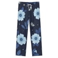 thumbnail image 4 of Blue Floral Butterfly Print Winter Female Pants Flannel High Waist Women Pants Lady Warm Straight Leg Plush Trousers, 4 of 7