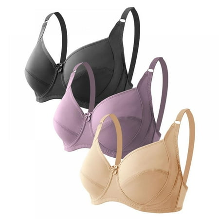 

Women s Large D-Cup Seamless Gathering Bra Solid Color Smooth Soft Breathable Chest Support Underwear Simple Daily Bralette Full Coverage T-Shirt Bra(3-Packs)