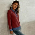 thumbnail image 4 of HAPIMO Women's Waffle Knit Shirts Lightweight Casual Workout Blouses Denim Accent Long Sleeve Lapel Tops Quarter Button Pullover Tops Wine S, 4 of 9