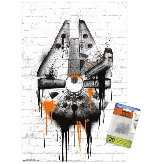 Star Wars: Saga - Falcon Black And Orange Wall Poster with Push Pins, 14.725" x 22.375"