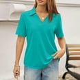 thumbnail image 4 of Garbnen Women's Polo Shirt Fitted V Neck Dressy Short Sleeve Shirts for Women Lapel Spring Summer Business Women's Blouses, 4 of 5