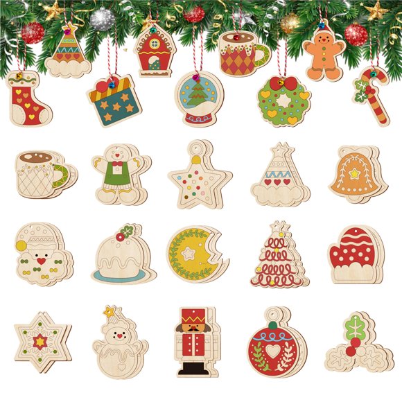 Adornos navideños de madera Golibra, 60 unidades, bricolaje, manualidades