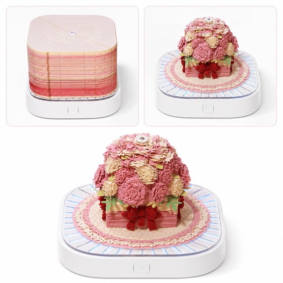 3D Calendar 2026, LED Light Desk Calendar with Intricate 3D Rose Paper Sculpture, Tear-Off Memo Pad and Decorative Desktop Ornament for Home Office