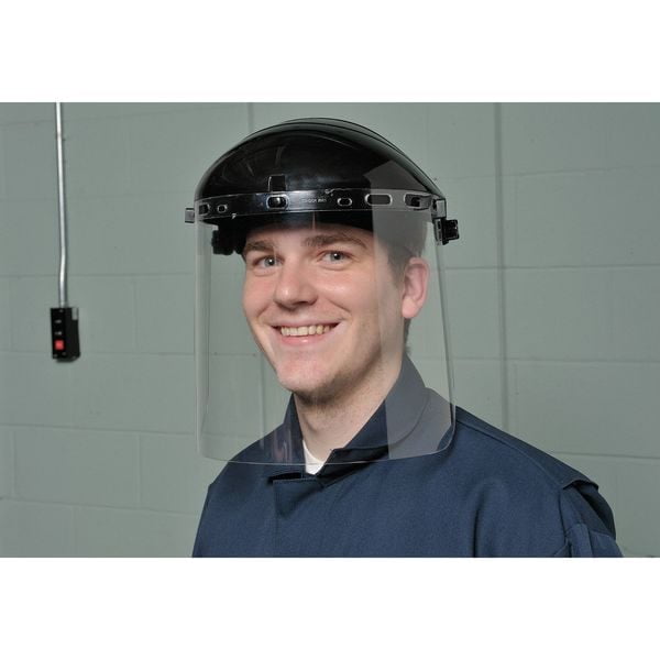 Ratchet Faceshield Assembly, Clear Visor, Uncoated, Polycarbonate, 9 in Visor Height, Black