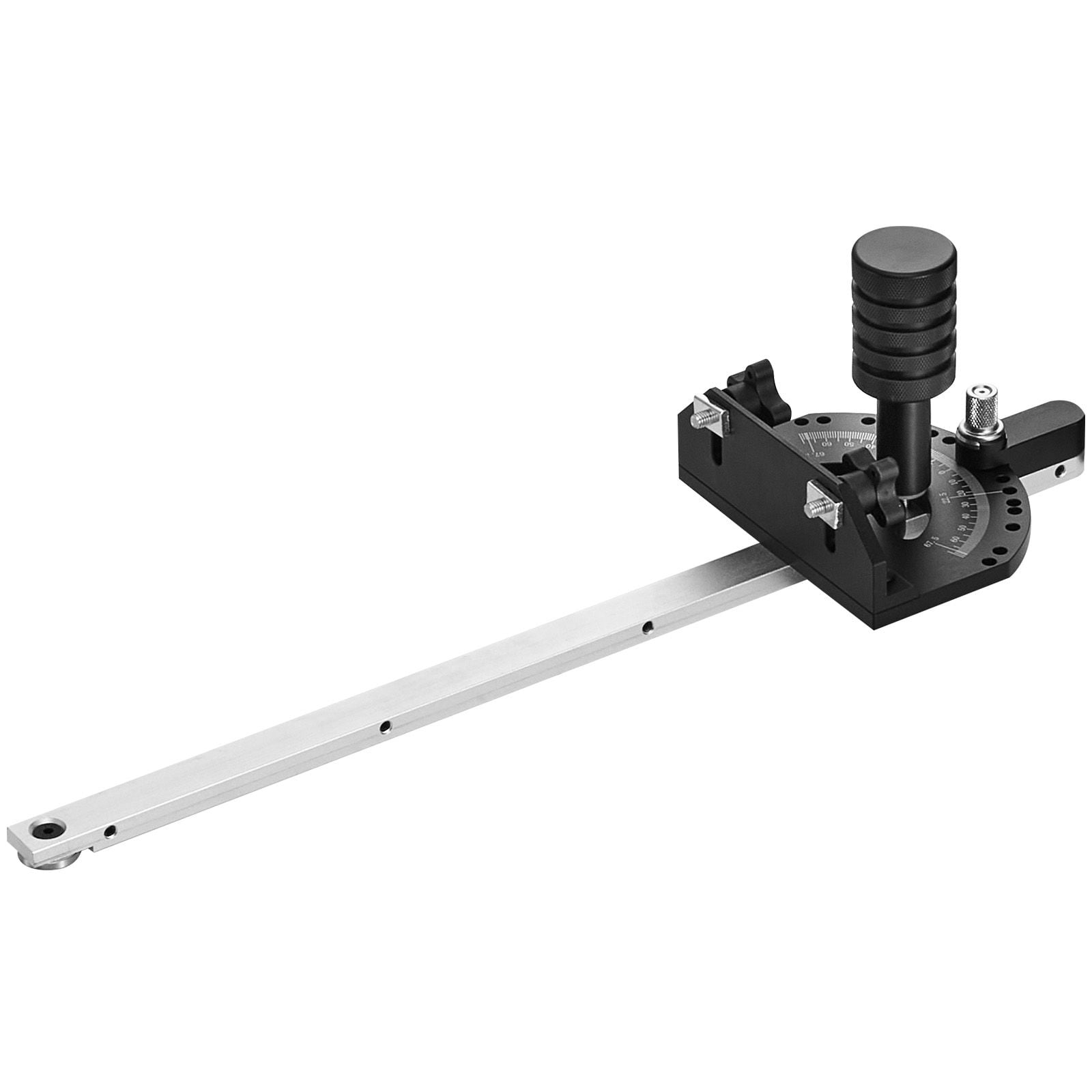 Miter Gauge for Table Saw, Fits 3/4x3/8 Inch Slots, 15 Positive Stop Holes (0-90-67.5°), Adjustable Solid Aluminum Head, Laser-Engraved Scale, Durable Build