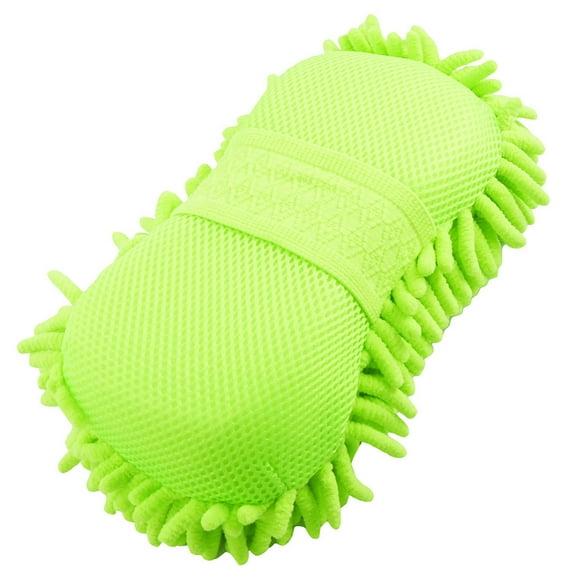 Unique Bargains Durable Practical Microfiber Chenille Car Wash Sponge w Elastic Hand Strap Yellow Green