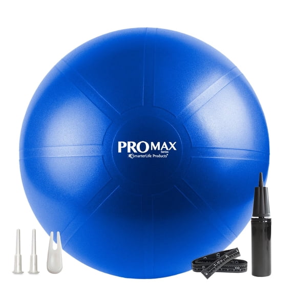 SmarterLife PRO MAX Exercise Ball for Stability Workout, Fitness, Pregnancy, Yoga, Pilates, Home Gym, Physical Therapy, Birthing, Balance Ball Chair (65 cm, Blue)