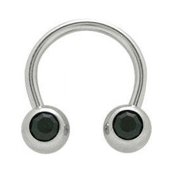 Circular Barbell 14G Horseshoe Ring with Black CZ Gem 6mm Ball Ends