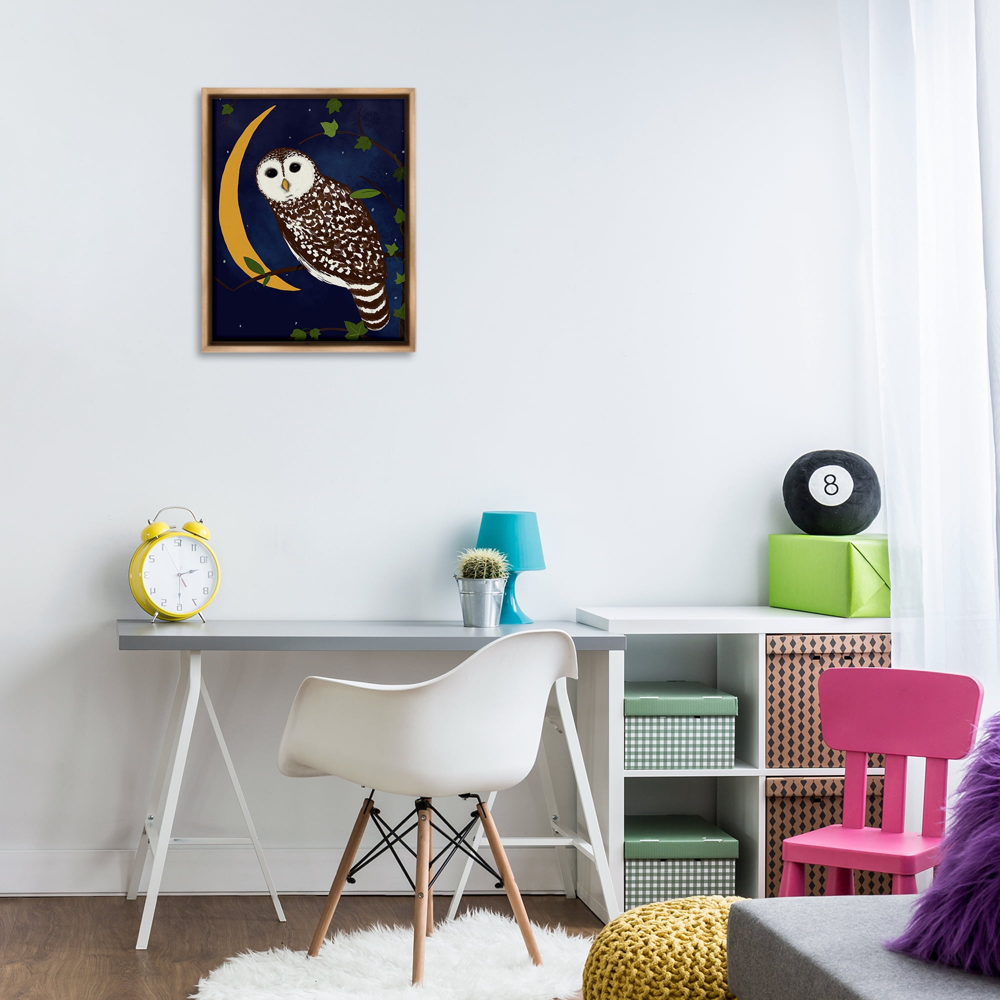Stupell Industries Owl & Moon Forest Animals Painting Brown Floater Framed Canvas Art Print Wall Art, 17 x 21