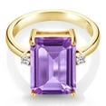thumbnail image 2 of Gem Stone King 18K Yellow Gold Plated Silver Purple Amethyst and White Topaz Ring for Women | 7.28 Cttw | Emerald Cut Checkerboard 14x10MM | Gemstone Birthstone | Available in Size 5, 6, 7, 8, 9, 2 of 4