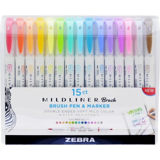 Zebra Pen, ZEB79115, Mildliner Brush Pen & Marker Set, 15 / Pack