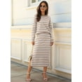 thumbnail image 5 of 2 Piece Skirts Sets for Women Fall Fashion Striped Sweater Midi Dress Knit Lounge Travel Winter Clothes Almond White S, 5 of 9