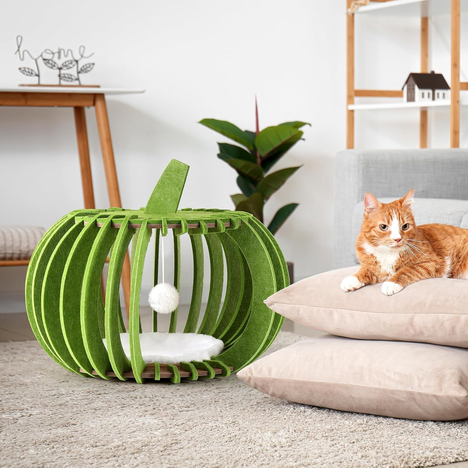 Pumpkin House Cat Felt Litter Cats Litter All Season Green