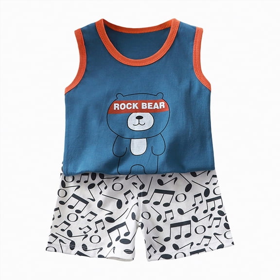 HCNTES Baby Adorable Vest Pajamas Kids Cute Sleeveless Top and Elastic Shorts Set for Toddler Daily Wear(A-Blue,3-6 Months)